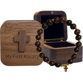 TBTFW My First Rosary with Walnut Wood Keepsake Box, Catholic Baptism Gifts, Baby Rosary, Shower Rosary Beads, First Holy Communion Gifts for Boy and Girl