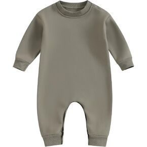 Newborn Baby Boy Girl Clothes Basic Solid Color Fleece Long Sleeve Romper Jumpsuit One-Piece Bodysuit Winter Clothes in Kuwait