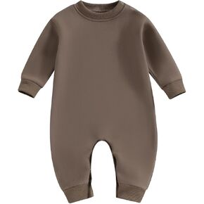 Newborn Baby Boy Girl Clothes Basic Solid Color Fleece Long Sleeve Romper Jumpsuit One-Piece Bodysuit Winter Clothes