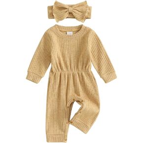 Newborn Baby Girl Coming Home Outfit Fall Winter Knit Long Sleeve Sweater Romper Jumper with Bow Headband