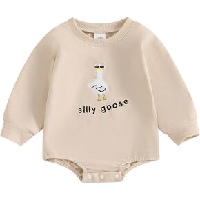 Newborn Baby Boy Girl Bubble Romper Silly Goose Long Sleeve Oversized Bodysuit Infant Farm Animal Fall Outfit