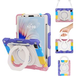 for iPad 10th Generation Case 2022 10.9 inch with Pencil Holder/ 360° Rotating Kickstand/Grip Handle/Shoulder Strap for Kids Girls Heavy Duty Rugged Protective Cover for iPad 2022 10.9'', Pink