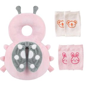 Baby Head Protector,Infant Fall Protection, Baby Head Protector Cushion Backpack with Baby Knee Pads Anti Slip Socks for Walking & Crawling (Yellow Bees)