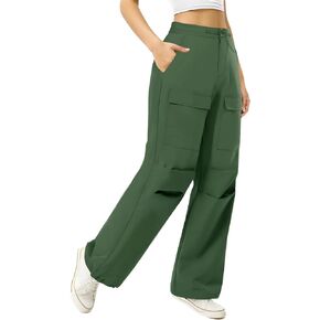 Cargo Pants for Women Wide Leg Hiking Pants Lightweight Ruched Casual Baggy Joggers Elastic Waist with 4 Pockets Grey