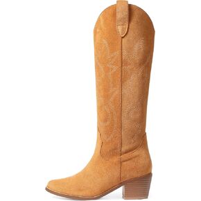 VIMISAOI Suede Cowboy Boots for Women Knee High Fall Boot Western Cowgirl Chunky Block Heel Wide Calf Pointed Toe Tall Boots with Embroidered in Kuwait