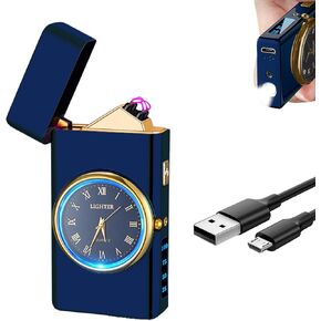 Arc Lighter Rechargeable Electric Lighter Plasma USB Lighter with Clock Dial Cool Windproof Candle Lighter with Battery Indicator for Candles, Fireworks, Incense (Gold)