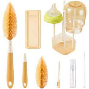 Baby Bottle Brush -YIMIKE Travel Baby Bottle Brush Cleaner Set with Silicone Nipple & Bottle Brush,Straw Brush,Soap Dispenser and Rack - Water Bottles Cleaning Too
