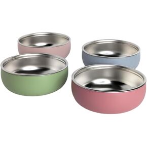 Non-Toxic Stainless Steel Child Bowl 5" with Non-Slip Silicone Shell, Multi-color, (Set of 4 bowls) Unbreakable, Mess Free Feeding for Babies, Toddlers, Kids, BPA free
