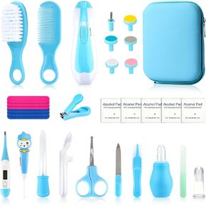 Baby Healthcare and Grooming Kit, Baby Safety Care Set, Baby Electric Nail Trimmer Set Newborn Nursery Health Care Set for Newborn Infant Toddlers Baby Boys Girls Kids (Blue-26 Kits)