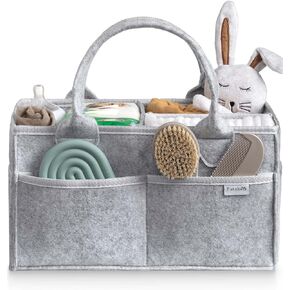PUTSKA Baby Diaper Caddy Organizer Nursery Basket - Baby Basket Gift Registry For Baby Shower List. Baby Must Haves Essentials. Neutral Baby Stuff For Newborn Boy Nursery Decor Or Girl(Grey 16x10x7)