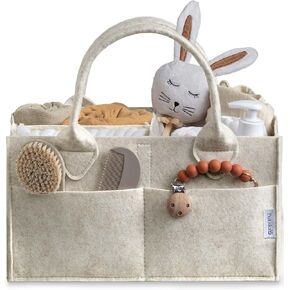 PUTSKA Baby Diaper Caddy Organizer - Nursery Storage Basket for Diaper Station, Baby Basket Shower Gift List and Registry Must-Have, Newborn Essentials, Nursery Decor for Boy or Girl - Grey, Large in Saudi Arabia