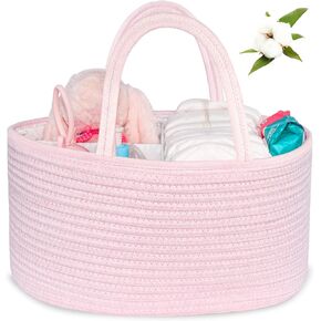 ABenkle Large Baby Diaper Caddy Baby Basket, Nursery Storage Bin and Car Organizer for Diapers and Baby Wipes, Changing Table Cotton Rope Diaper Storage Caddy Baby Gift Baskets