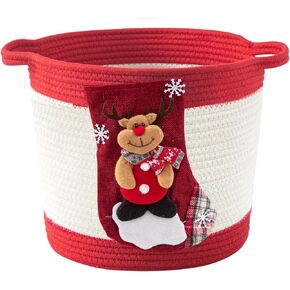Christmas Basket with Christmas stocking of Snowman, Woven Cotton Rope Christmas Storage Basket for Gifts Empty, Christmas Toy Baskets for Baby Towels, Diapers,Christmas Gifts Basket Empty, Red
