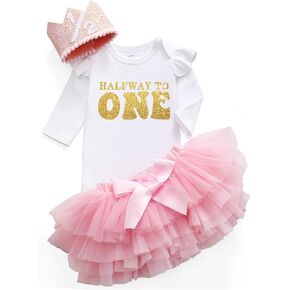 Halfway to one 6 month birthday Baby Girl Happy sweet dress groovy 1/2 outfits