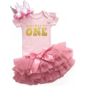 Halfway to one 6 month birthday Baby Girl Happy sweet dress groovy 1/2 outfits