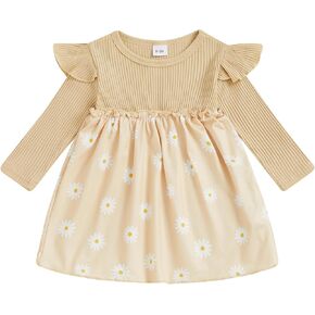 fhutpw Baby Toddler Girl Dress Fall Knitted Long Sleeves Casual Daisy Dresses for Girls 6 12 18 Months 2T 3T Outfits