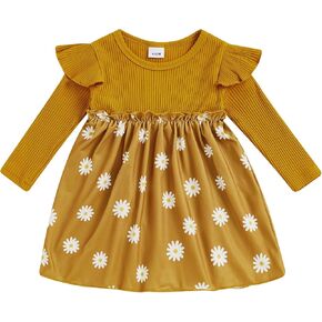fhutpw Baby Toddler Girl Dress Fall Knitted Long Sleeves Casual Daisy Dresses for Girls 6 12 18 Months 2T 3T Outfits in Kuwait