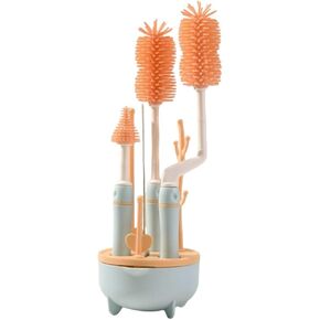 Silicone Baby Bottle Brush Set with Stand, 360° Rotating Silicone Bottle Cleaning Brush Cleaner Set of 4, Multipurpose Silicone Baby Bottle Straw Cleaner Brush (Green)