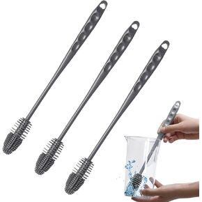 3pcs Silicone Bottle Brush for Cleaning, Water Bottle Cleaning Brush, Water Bottle Brush Cleaner for Sports Bottles, Vases and Glassware (3, Gray)