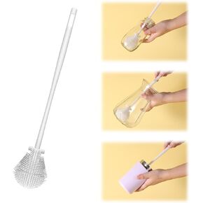 360° Silicone Bottle Brush, Soft Bristle Cup Cleaner Brush Long Handle Flexible Water Bottle Cleaning Brush for Lid Teapots Bowls Containers Narrow Area (White)