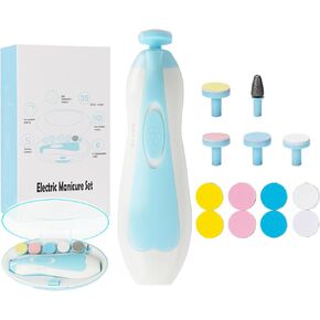 Baby Nail Trimmer Electric, 21 in 1 Baby Nail Clippers Set, Baby Nail Trimmer with LED Light, Additional 13 Replacement Parts, Baby Nail Care Tools, Suitable for Newborns Children and Adults, Blue