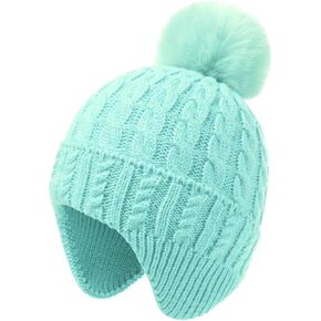 طفل رضيع قبعة الشتاء مع Earflap الاطفال الدافئة الملتوية متماسكة قبعة الرضع بوم بوم قبعة قبعة تزلج للطفل الفتيات الفتيان