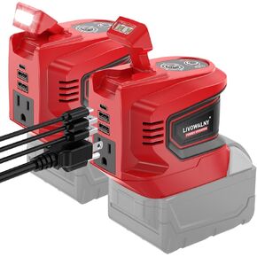 2 Packs Power Inverter for Milwaukee M18 Battery, 200W Battery Inverter 18V to 110V-120V, Portable Power Adapter Charger Adapter Power Station Power Supply with 2 USB-A & 1 Type-C & 1 AC (No Battery)