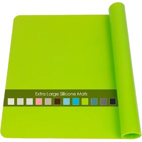 Extra Large Silicone Mat, Kitchen Counter Mat Placemats for Kids Silicone Mats for Countertop, Nonstick Silicone Table Mat for Baking Pastry Crafts Heat-Resistant Silicone Pad, 27.6'' x 19.7'', Green