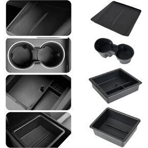 DORENA 4PCS Center Console Organizer Tray for Tesla Model 3 Highland 2024 2025 Accessories Cup Holder Inserts, Armrest Storage Box, Center Console, Wireless Charging Pad Silicone Mat Black