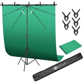 Green Screen Backdrop Kit 6.5x10ft, Portable Backdrop Stand 6.5x8.5ft T Shape Frame, Professional Photography Banner Stand with Clips for Photoshoot, Parties, Live Streaming