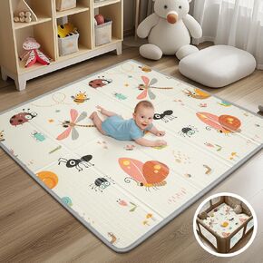 Foldable Baby Play Mat - PIGLOG 50X50 Waterproof Playpen Mat for Babies and Toddlers Kids, Safe Foam Playmat for Tummy Time, Reversible Playmats, Portable Baby Floor Mat for Infant, Dragonfly