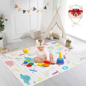 DIMARIE Baby Play Mat with Baby Safety Helmet, 71 x 59-inch Thick & Large Baby Mat for Floor, Washable Baby Playpen Mat, Non-Toxic, Non-Slip Crawling Mat for Babies, Infants, Play & Tummy Time