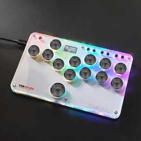 Fushseylina SallyBox with Gamerfinger Caps LED Fighting Stick Controller WASD Mechanical Switches Support PC Xinput Sinoarcade Game controller (BLACK CAP BUTTON)