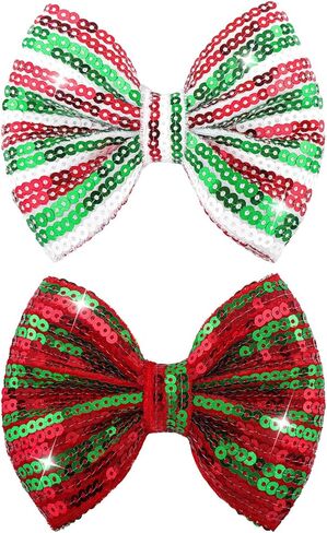 YanJie عيد الميلاد الشعر القوس كليب الفتيات بريق الترتر الأقواس الكبيرة الأبيض الأحمر مقاطع الشعر المشابك الوليد الشعر الشريط عيد الميلاد إكسسوارات الشعر طفل صغير in Kuwait