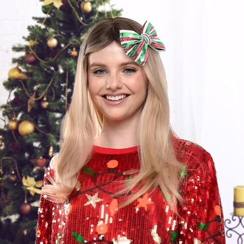 YanJie عيد الميلاد الشعر القوس كليب الفتيات بريق الترتر الأقواس الكبيرة الأبيض الأحمر مقاطع الشعر المشابك الوليد الشعر الشريط عيد الميلاد إكسسوارات الشعر طفل صغير in Kuwait