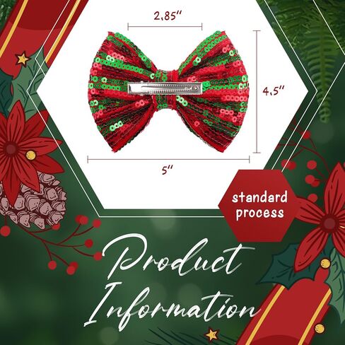 YanJie عيد الميلاد الشعر القوس كليب الفتيات بريق الترتر الأقواس الكبيرة الأبيض الأحمر مقاطع الشعر المشابك الوليد الشعر الشريط عيد الميلاد إكسسوارات الشعر طفل صغير in Kuwait