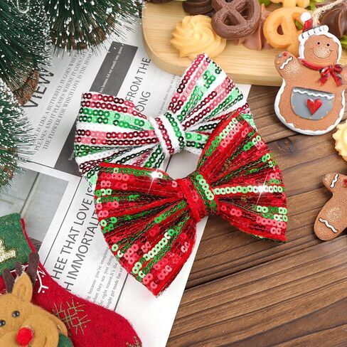 YanJie عيد الميلاد الشعر القوس كليب الفتيات بريق الترتر الأقواس الكبيرة الأبيض الأحمر مقاطع الشعر المشابك الوليد الشعر الشريط عيد الميلاد إكسسوارات الشعر طفل صغير in Kuwait