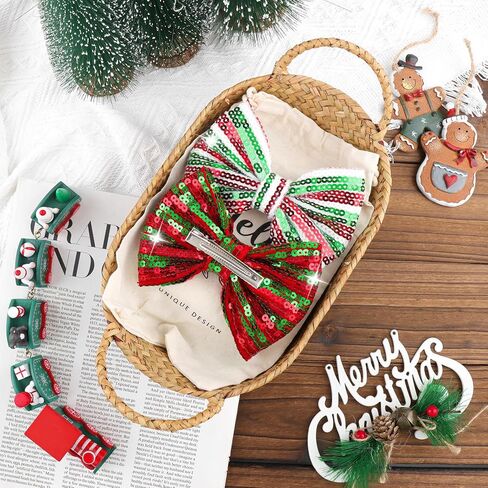 YanJie عيد الميلاد الشعر القوس كليب الفتيات بريق الترتر الأقواس الكبيرة الأبيض الأحمر مقاطع الشعر المشابك الوليد الشعر الشريط عيد الميلاد إكسسوارات الشعر طفل صغير in Kuwait