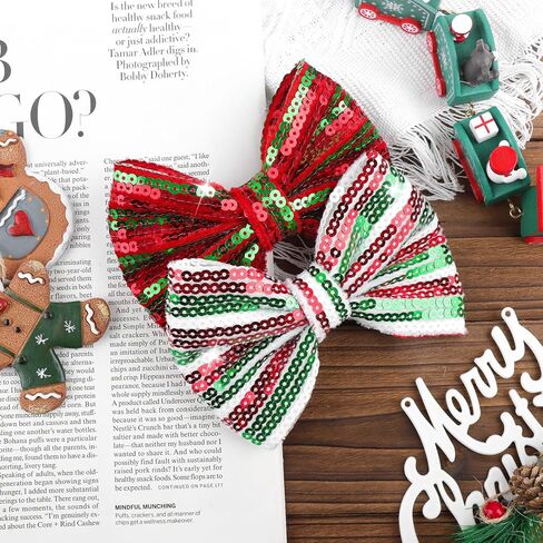 YanJie عيد الميلاد الشعر القوس كليب الفتيات بريق الترتر الأقواس الكبيرة الأبيض الأحمر مقاطع الشعر المشابك الوليد الشعر الشريط عيد الميلاد إكسسوارات الشعر طفل صغير in Kuwait