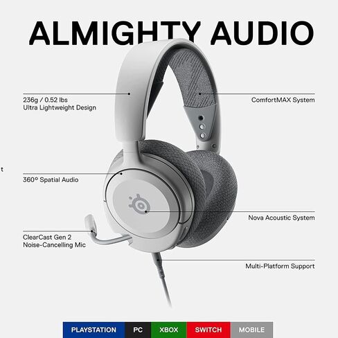 سماعات رأس SteelSeries Arctis Nova 1P PS5 - سماعة ألعاب - صوت فضاء 360 درجة - وسائد أذن من إسفنج الذاكرة - ميكروفون عازل للضوضاء - أيضًا للكمبيوتر الشخصي، PS4، Switch، Xbox - أبيض in Saudi Arabia