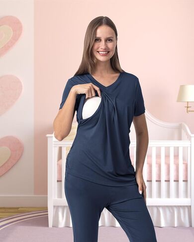 Rnxrbb V Neck Maternity Postpartum Pajamas Set Nursing Pajama Pjs for Women Breastfeeding with Pockets 2 Pieces in Saudi Arabia