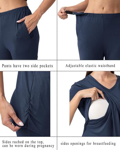 Rnxrbb V Neck Maternity Postpartum Pajamas Set Nursing Pajama Pjs for Women Breastfeeding with Pockets 2 Pieces in Saudi Arabia