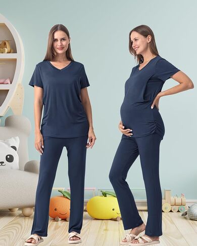 Rnxrbb V Neck Maternity Postpartum Pajamas Set Nursing Pajama Pjs for Women Breastfeeding with Pockets 2 Pieces in Saudi Arabia