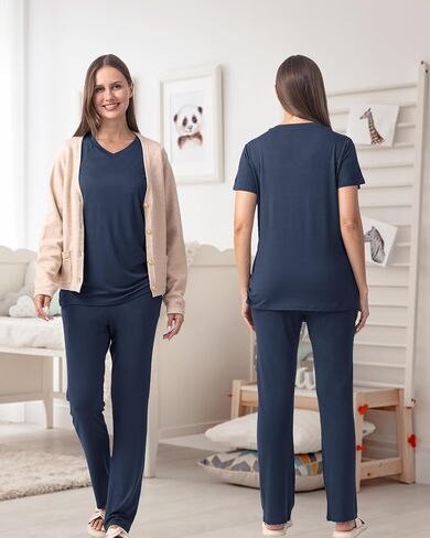 Rnxrbb V Neck Maternity Postpartum Pajamas Set Nursing Pajama Pjs for Women Breastfeeding with Pockets 2 Pieces in Saudi Arabia
