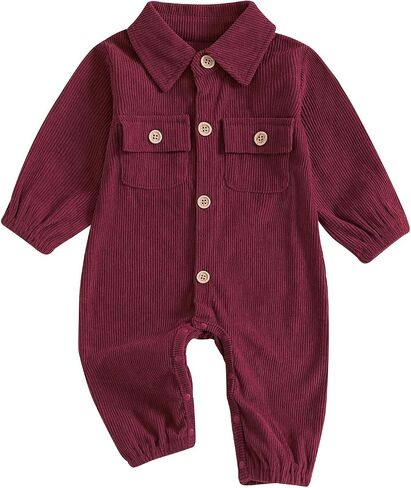 Karuedoo Newborn Baby Boy Girl Clothes Corduroy Long Sleeve Button Up Romper Jumpsuit Collared Bodysuit Fall Winter Outfit in Saudi Arabia