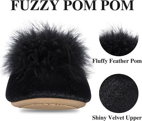 Evshine Fuzzy Feather Slippers for Women Fluffy Pom Pom Bedroom Slippers Memory Foam House Shoes in Saudi Arabia