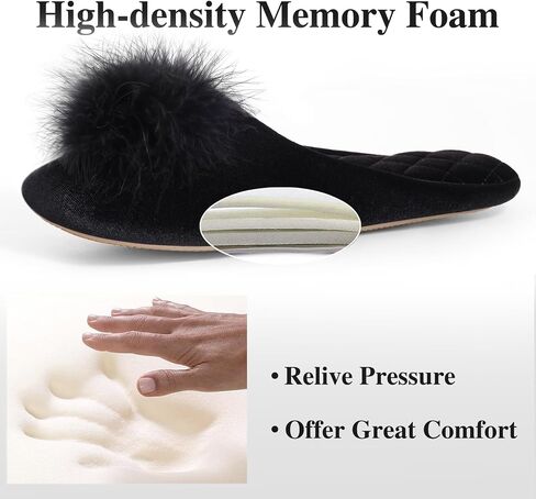 Evshine Fuzzy Feather Slippers for Women Fluffy Pom Pom Bedroom Slippers Memory Foam House Shoes in Saudi Arabia