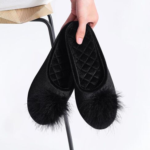 Evshine Fuzzy Feather Slippers for Women Fluffy Pom Pom Bedroom Slippers Memory Foam House Shoes in Saudi Arabia