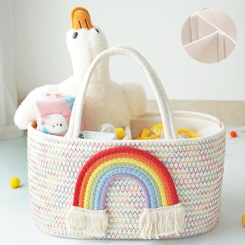 Diaper Caddy Organizer Cotton Rope Nursery Baskets Storage for Baby Shower Gifts Newborn Essentials Changing Table Organizer, Diaper Baskets with Tassels Decor in Saudi Arabia