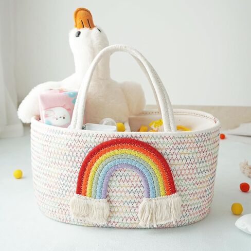 Diaper Caddy Organizer Cotton Rope Nursery Baskets Storage for Baby Shower Gifts Newborn Essentials Changing Table Organizer, Diaper Baskets with Tassels Decor in Saudi Arabia